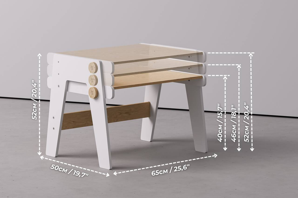 Växande bord och stol MINI i vitt – höjdjusterbart barnbord – BusyKids