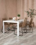 Togo & Lindos Matbord 150x90 Vit + Matstolar 4-pack Brun
