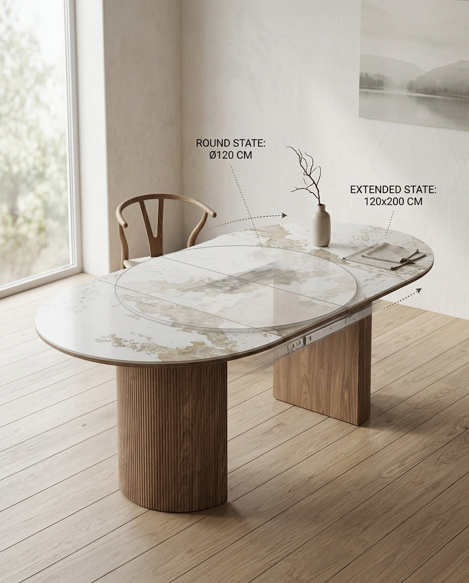 Athens Keramik Matbord – Vit / Brun 120 x ø120/160/200 cm