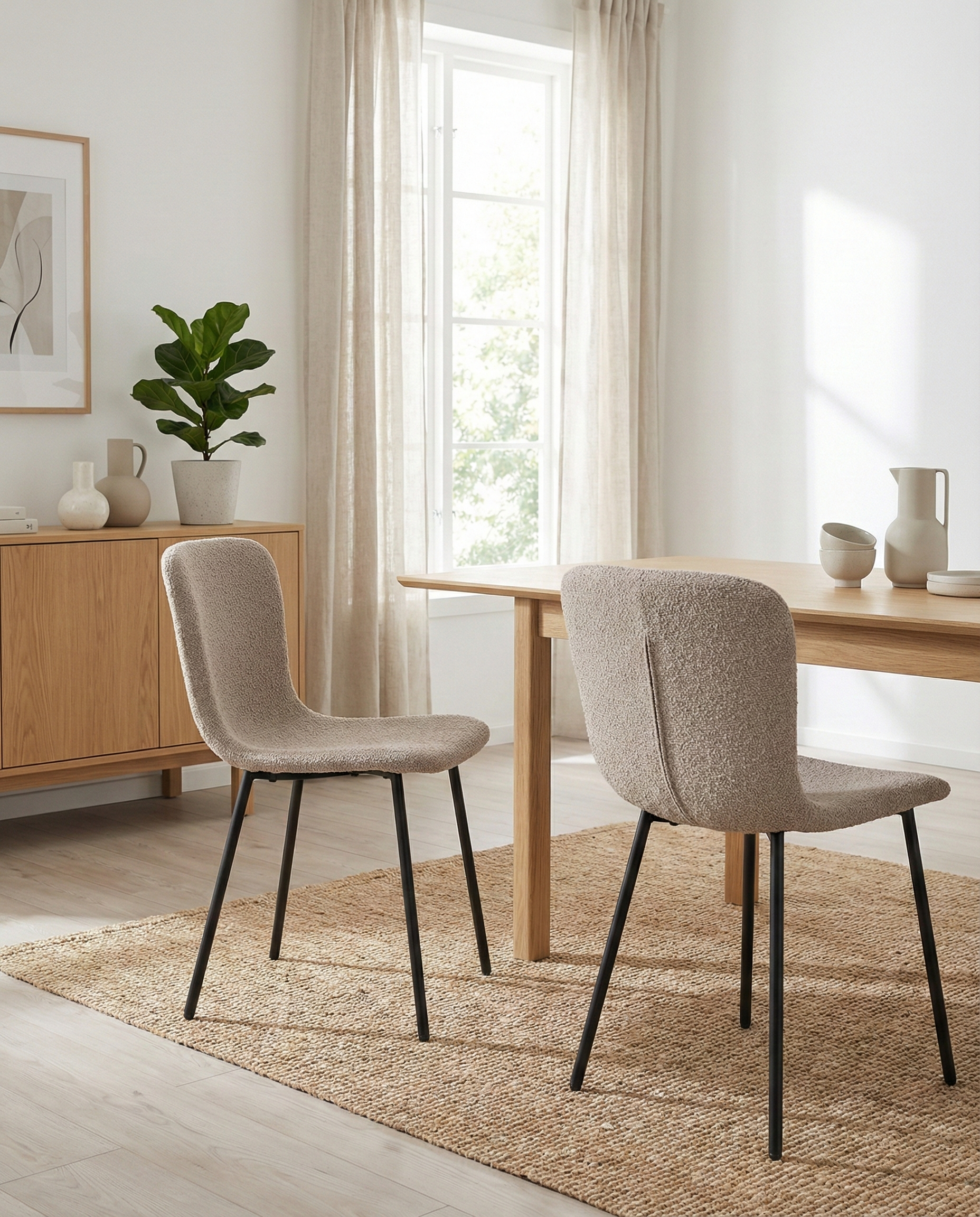 2-pack Halden Matstolar – Beige Bouclé