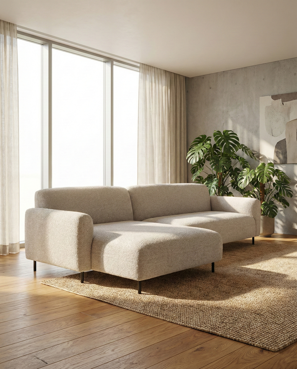 Salvador L-Soffa – Ljusgrå bouclé (Vänster)