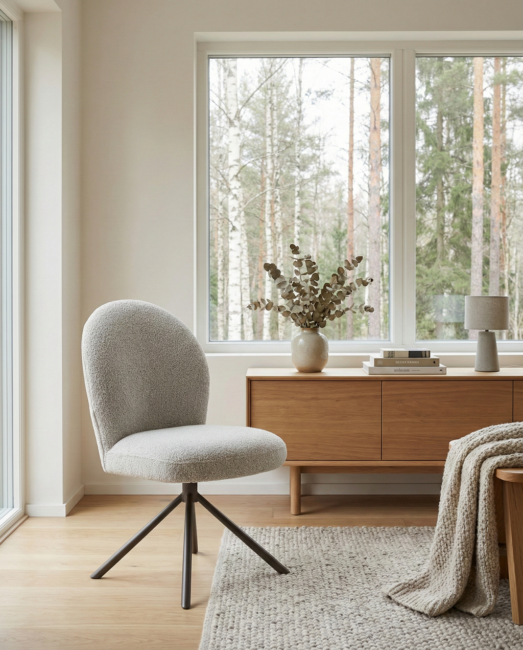 Lana Matstol med snurrfunktion – Sand Bouclé