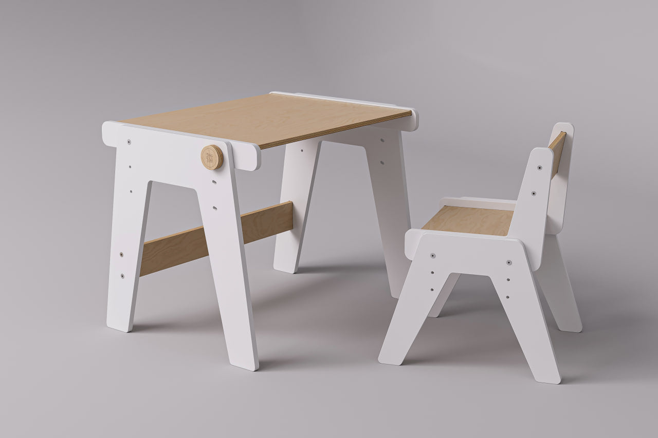 Växande bord och stol MINI i vitt – höjdjusterbart barnbord – BusyKids