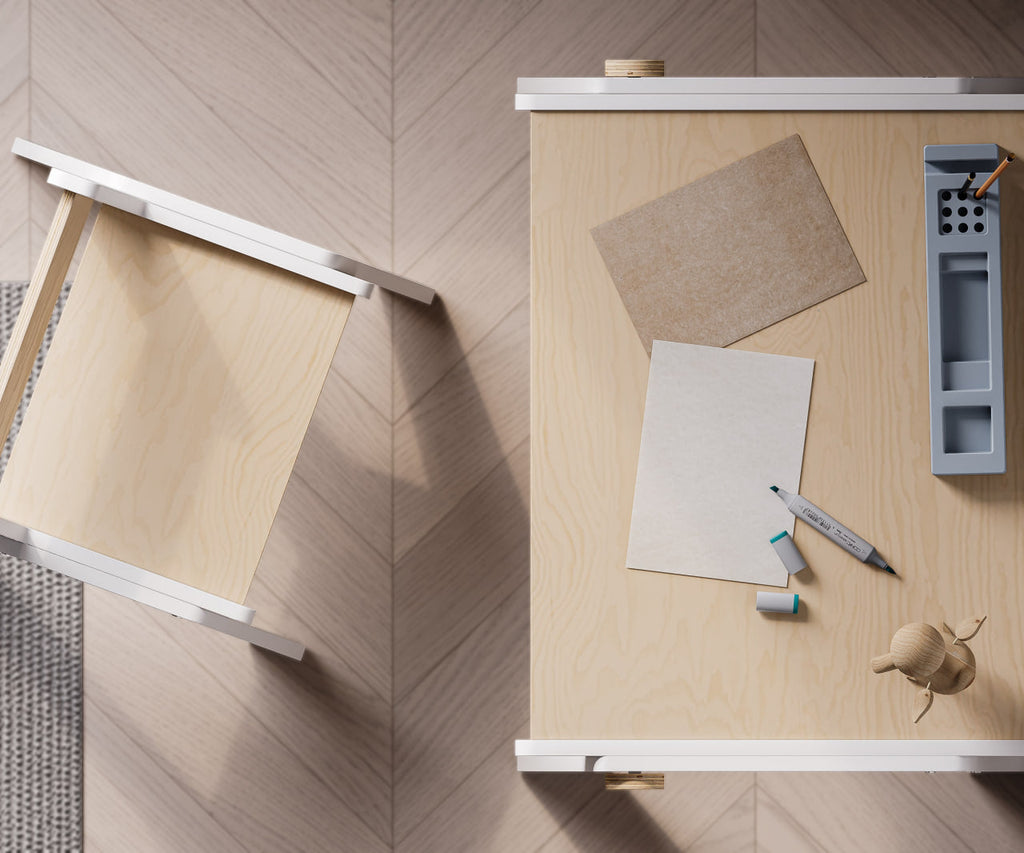 Växande bord och stol MINI i vitt – höjdjusterbart barnbord – BusyKids