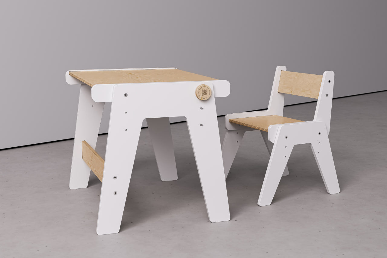 Växande bord och stol MINI i vitt – höjdjusterbart barnbord – BusyKids
