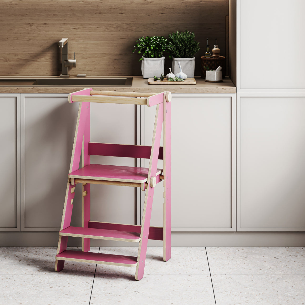 Zusammenklappbarer Lernturm – Purpurrot – BusyKids