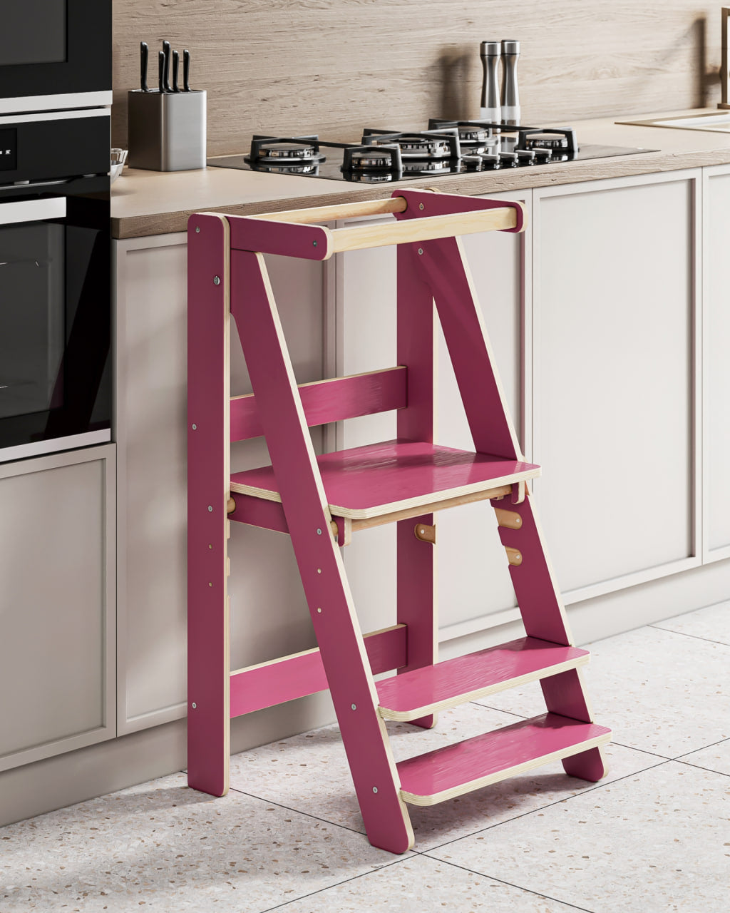 Zusammenklappbarer Lernturm – Purpurrot – BusyKids