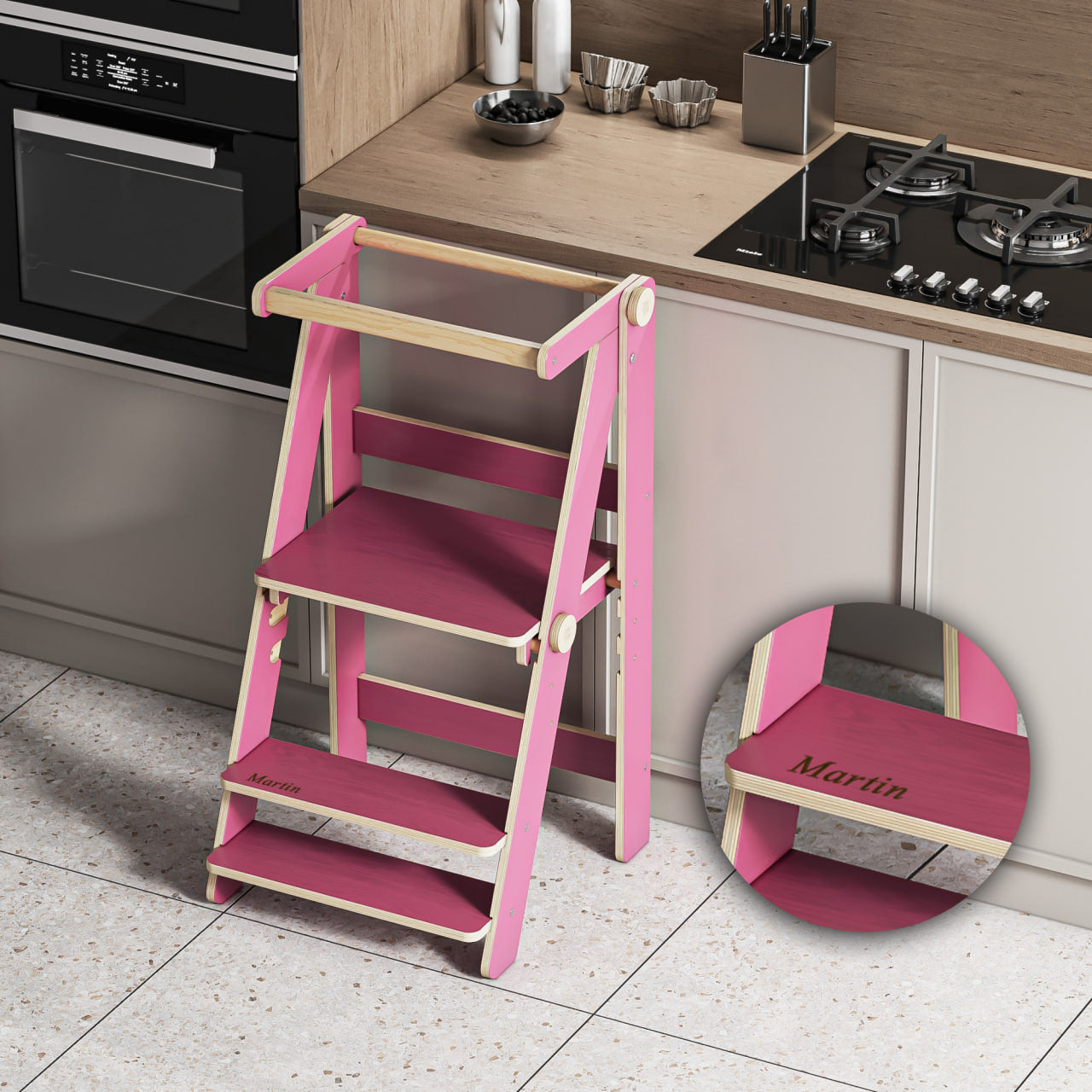Zusammenklappbarer Lernturm – Purpurrot – BusyKids