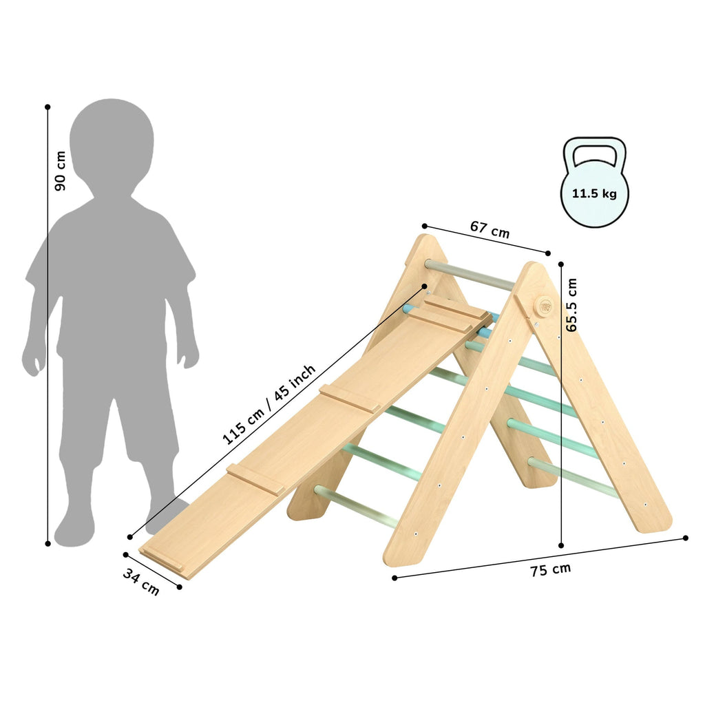 Set - Pikler Dreieck mit Rutsche/Kletterleiter – Mint – BusyKids