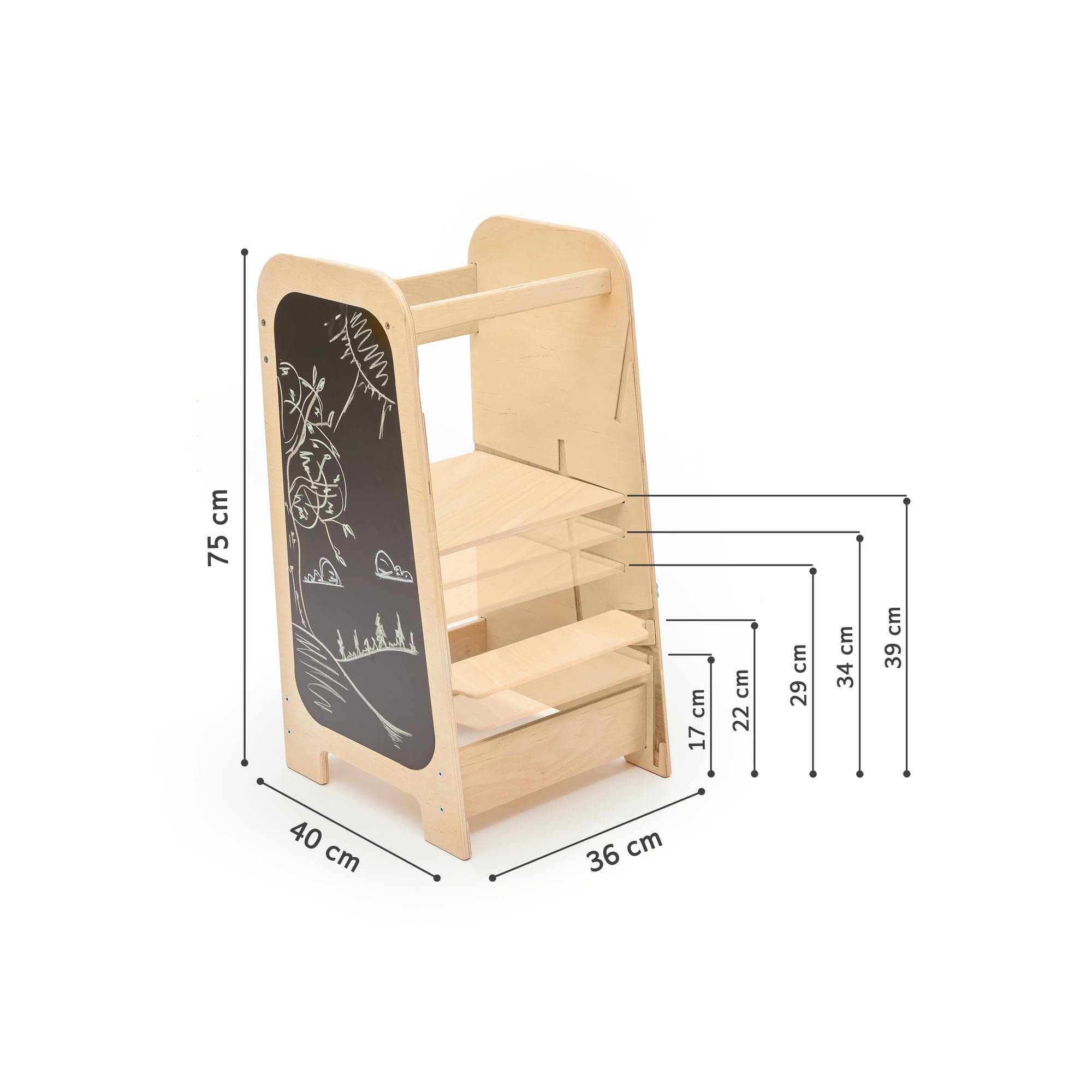 Lärtorn PLAY 5-i-1 – växande lärtorn med aktivitetspanel, 75 cm – Vanille – BusyKids