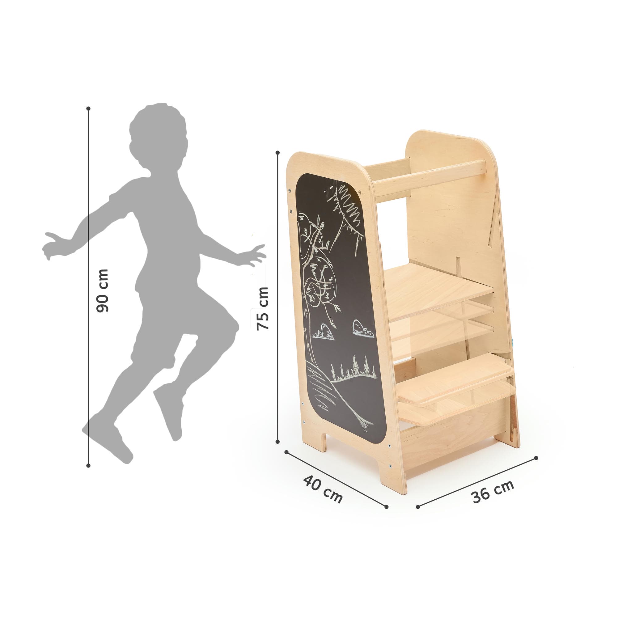 Lärtorn PLAY 5-i-1 – växande lärtorn med aktivitetspanel, 75 cm – Vanille – BusyKids