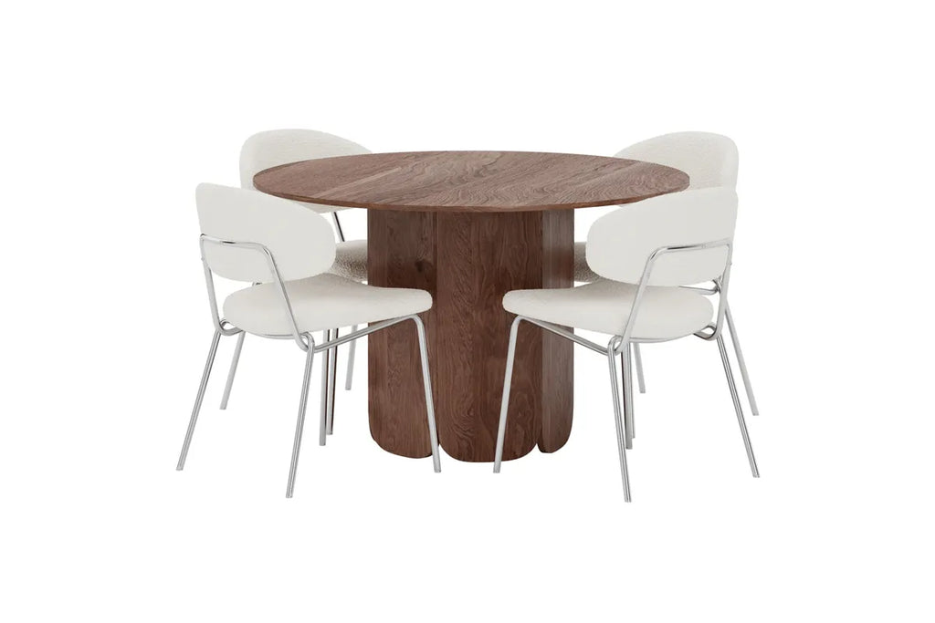 Tekla Matgrupp med 4 Chico Matstolar – Mocca & Vit Bouclé