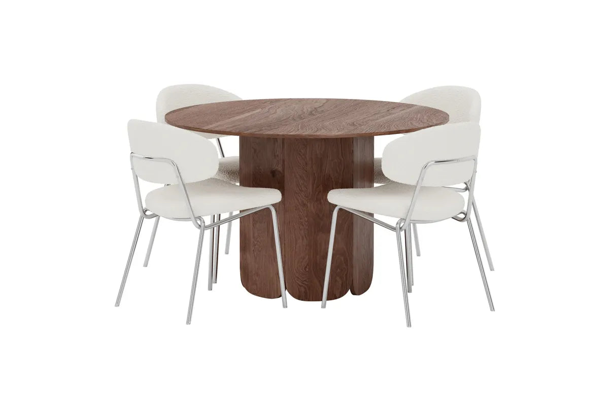 Tekla Matgrupp med 4 Chico Matstolar – Mocca & Vit Bouclé
