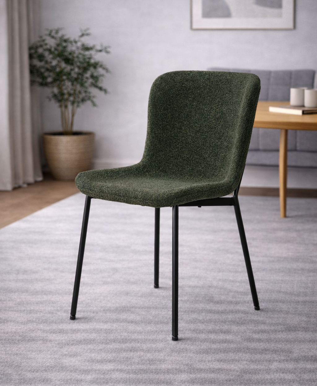 Maceda Matstol – Mörkgrön Bouclé